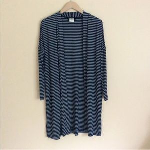 Soma Womens Open Front Cardigan Sweater Navy White Stripe Jersey Knit Pockets XS